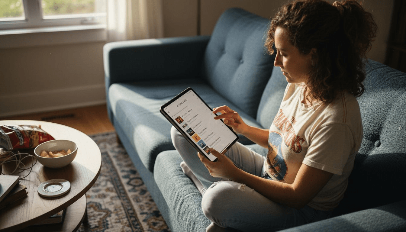 Woman editing playlist order on tablet