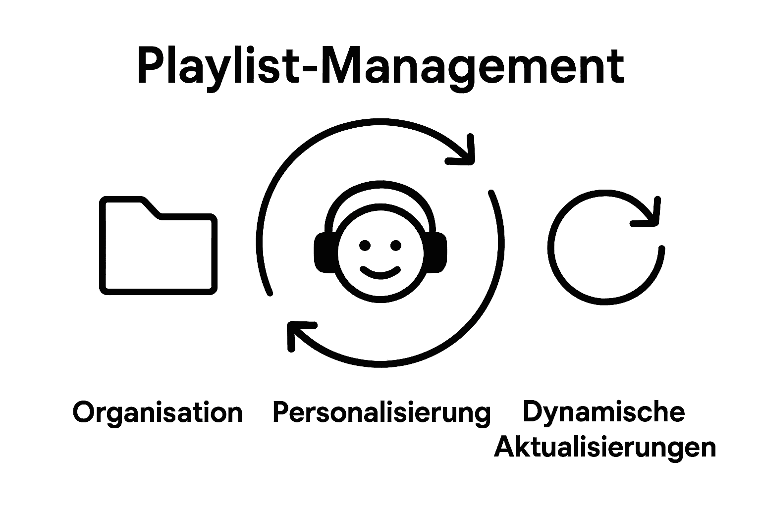 Infographic of playlist management core functions: organization, personalization, updates.