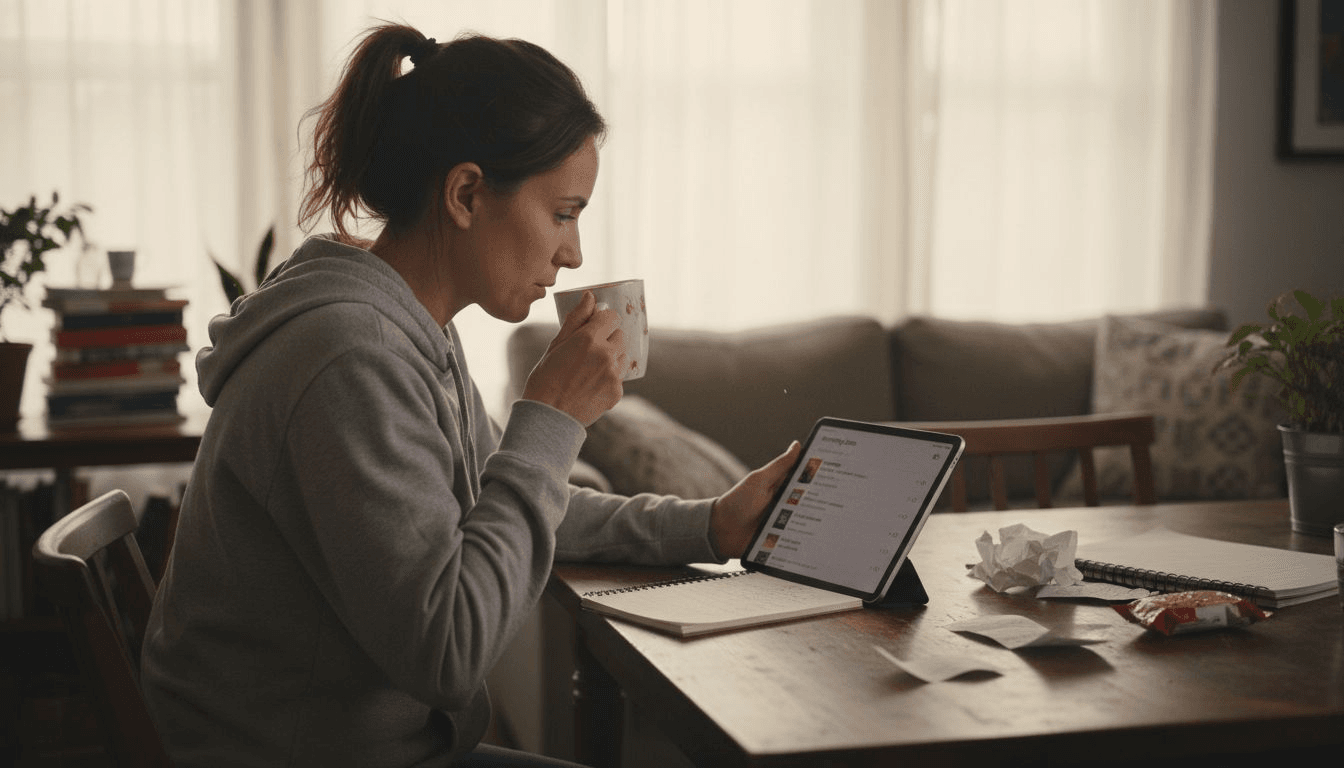 Woman reviewing playlist transfer results