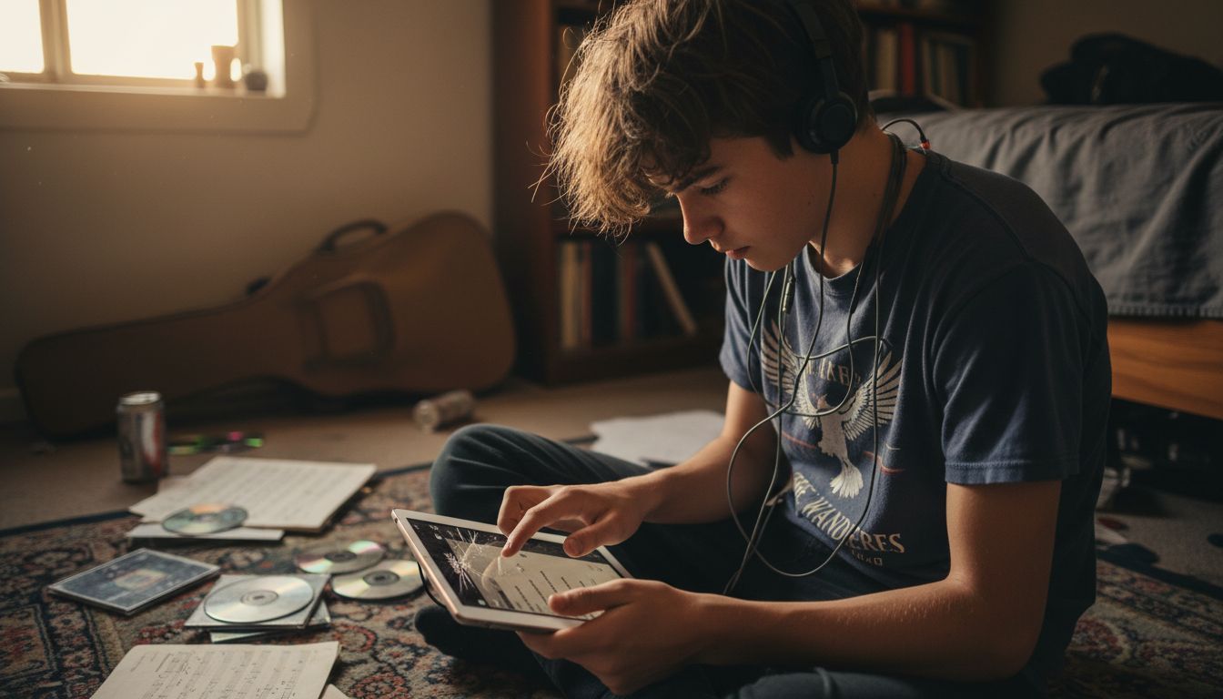 Teen selecting playlists on tablet device