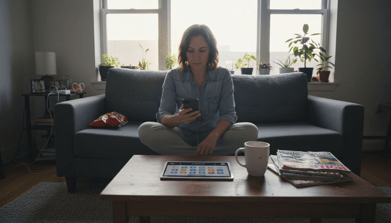 Woman backing up playlists with cloud sync
