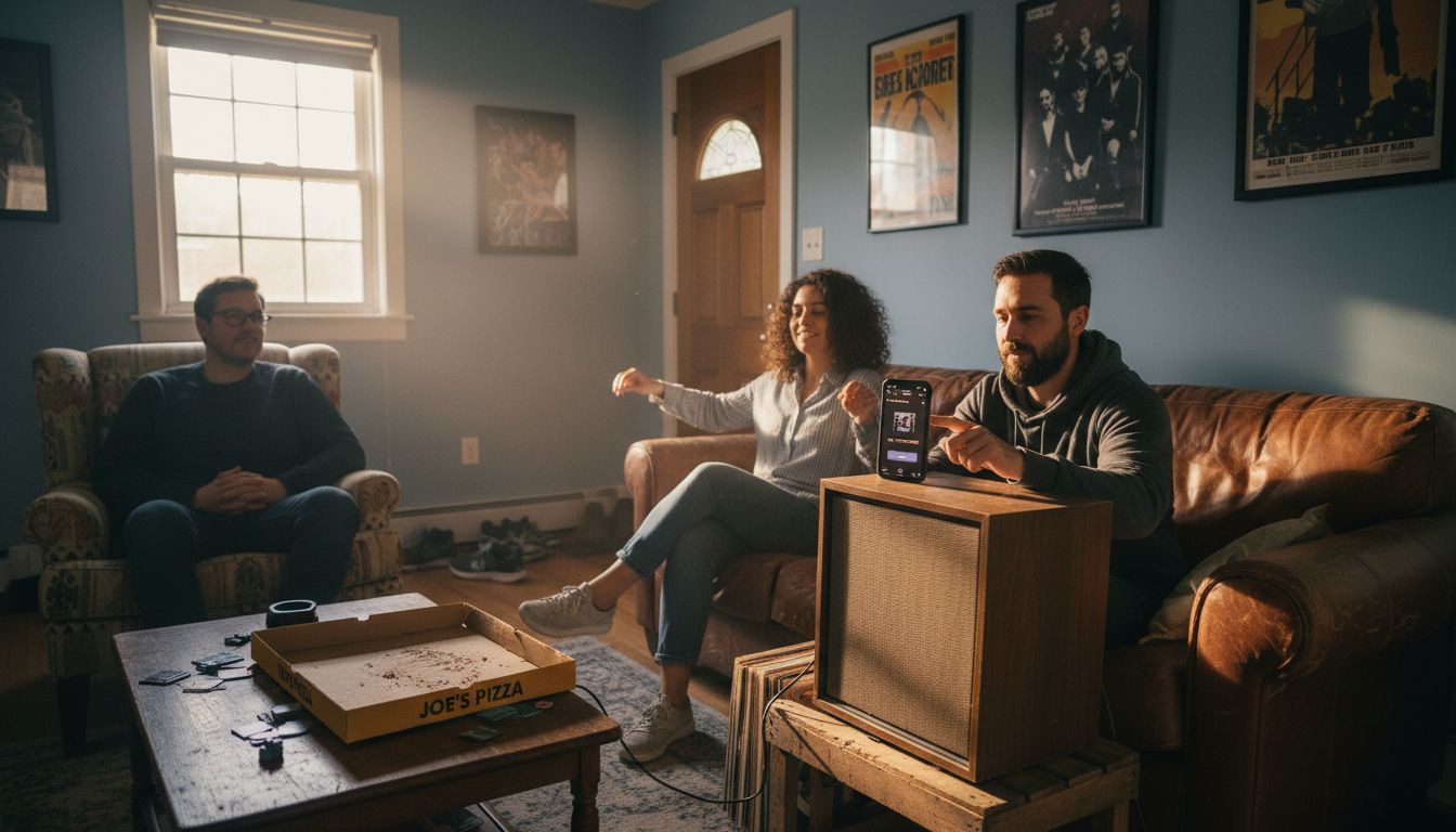 Group listening to shared music playlist