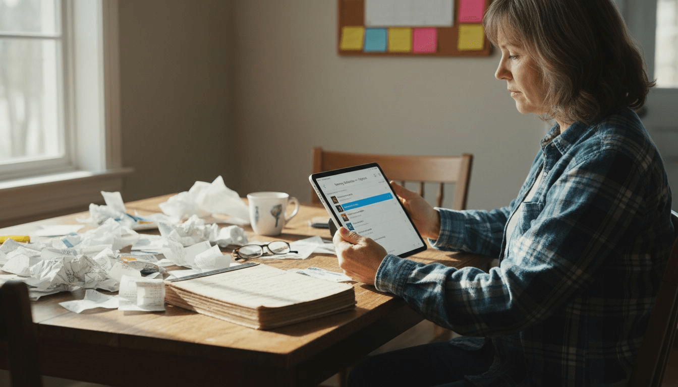 Woman checking migrated playlist for accuracy