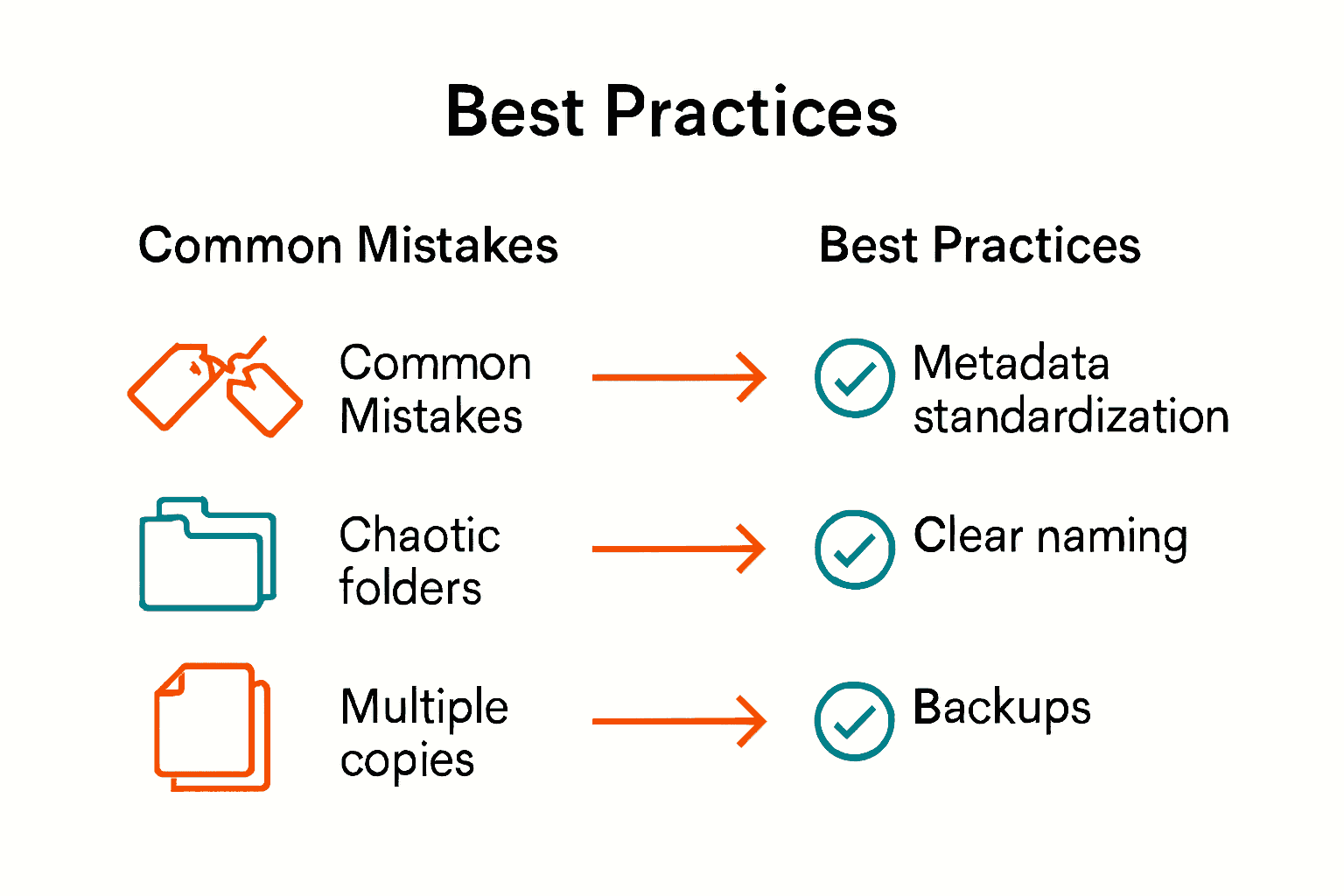 Infographic comparing music library mistakes and best practices