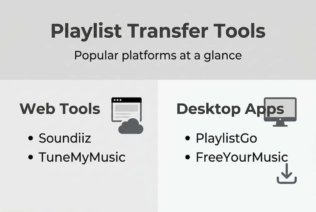 Infographic comparing playlist transfer tool types