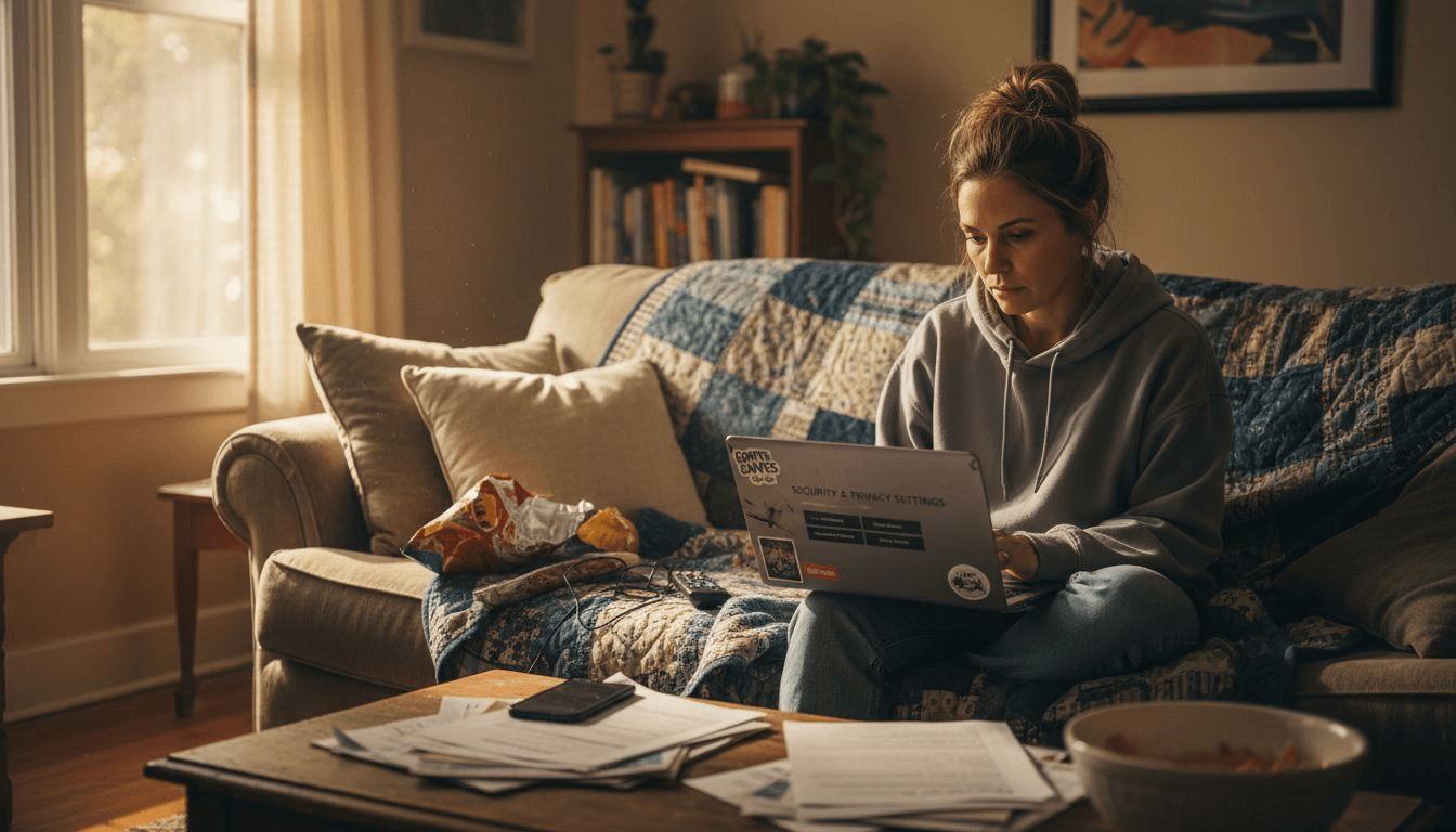 Woman checking music streaming privacy settings