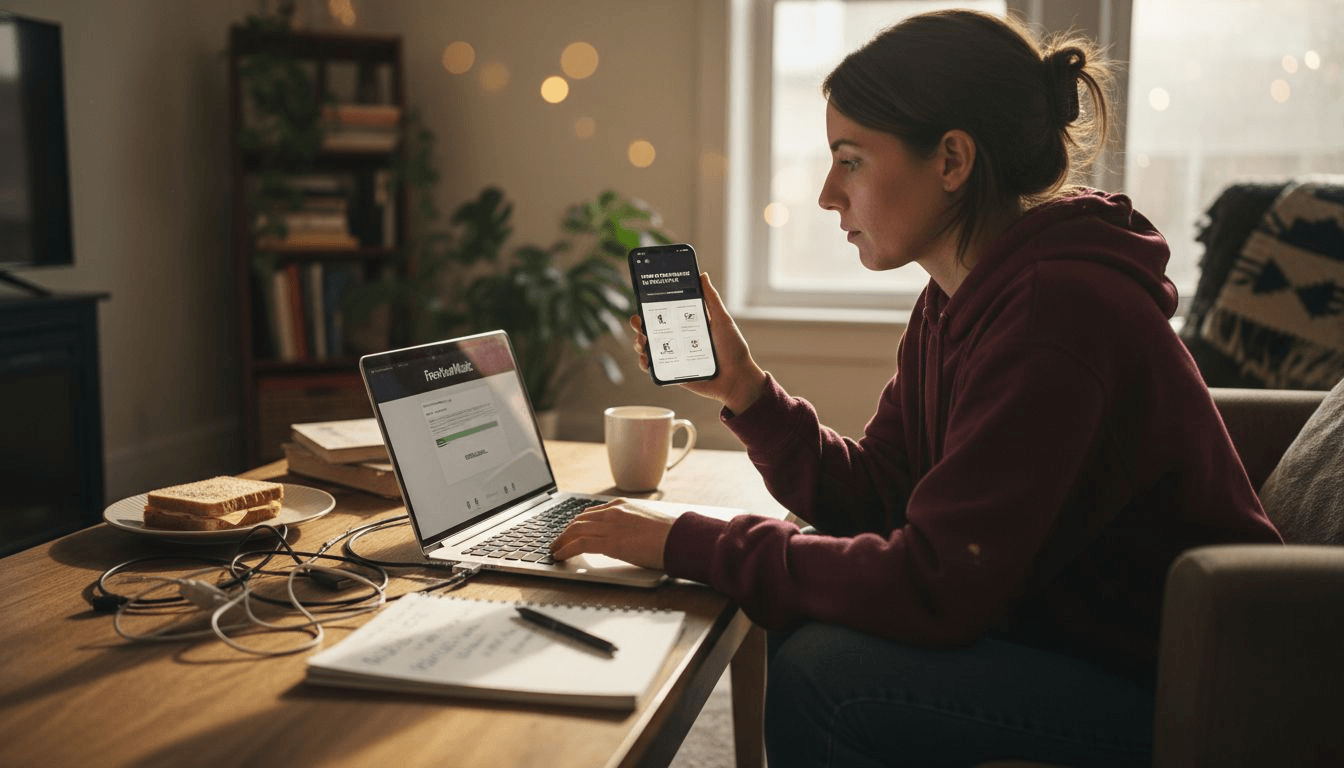 Woman setting up playlist transfer tool