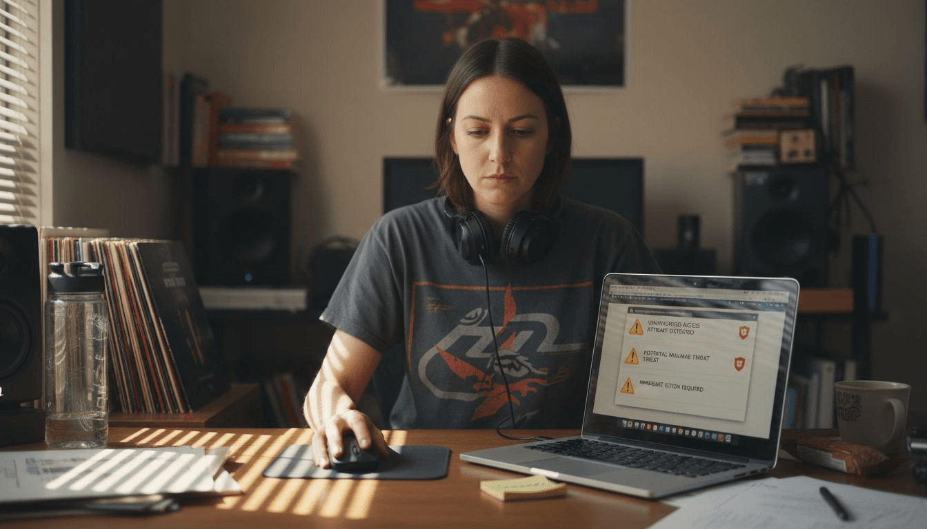Woman checks security warnings on streaming platform