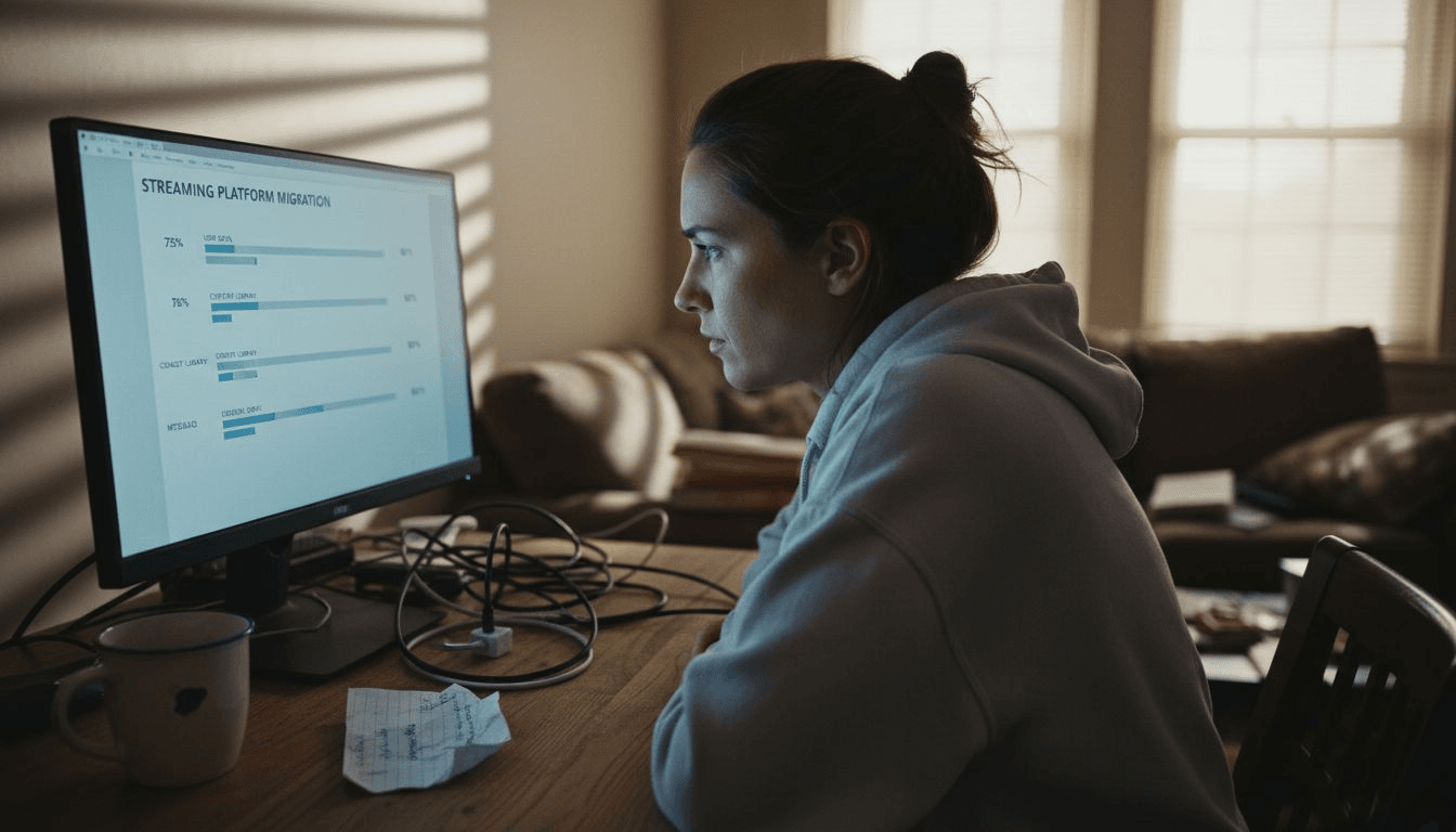 User watching playlist migration on monitor