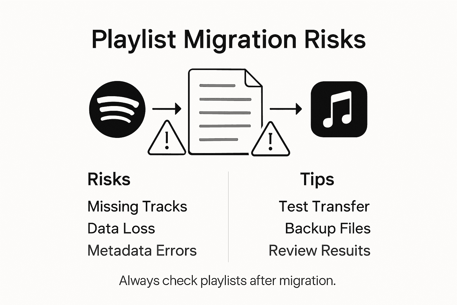 Infographic showing playlist migration risks and tips