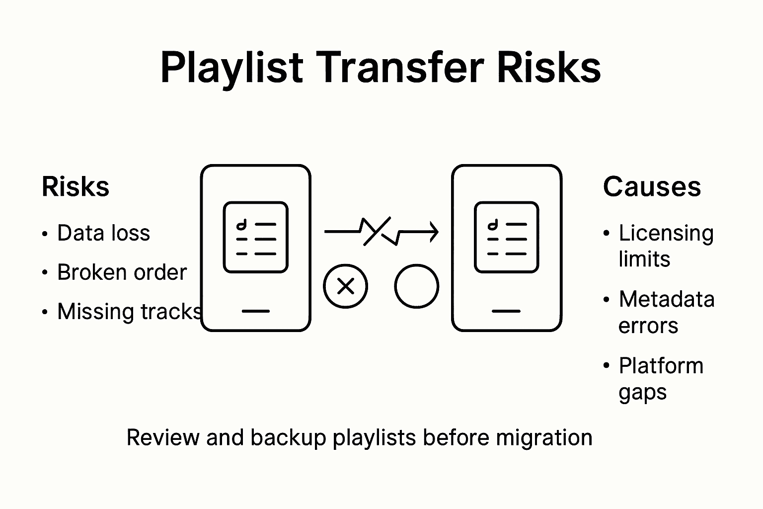 Infographic illustrating playlist transfer risks and causes
