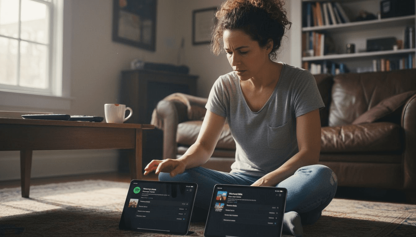 Person comparing music platform playlist settings