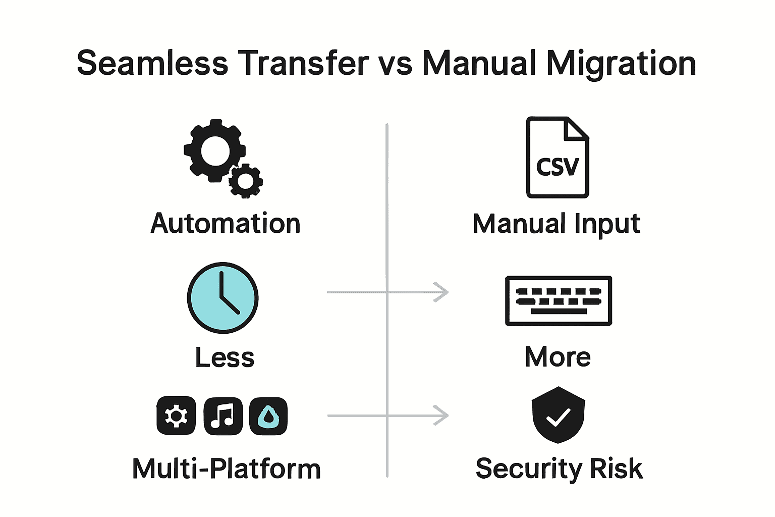 Infographic comparing seamless playlist transfer to manual migration methods.