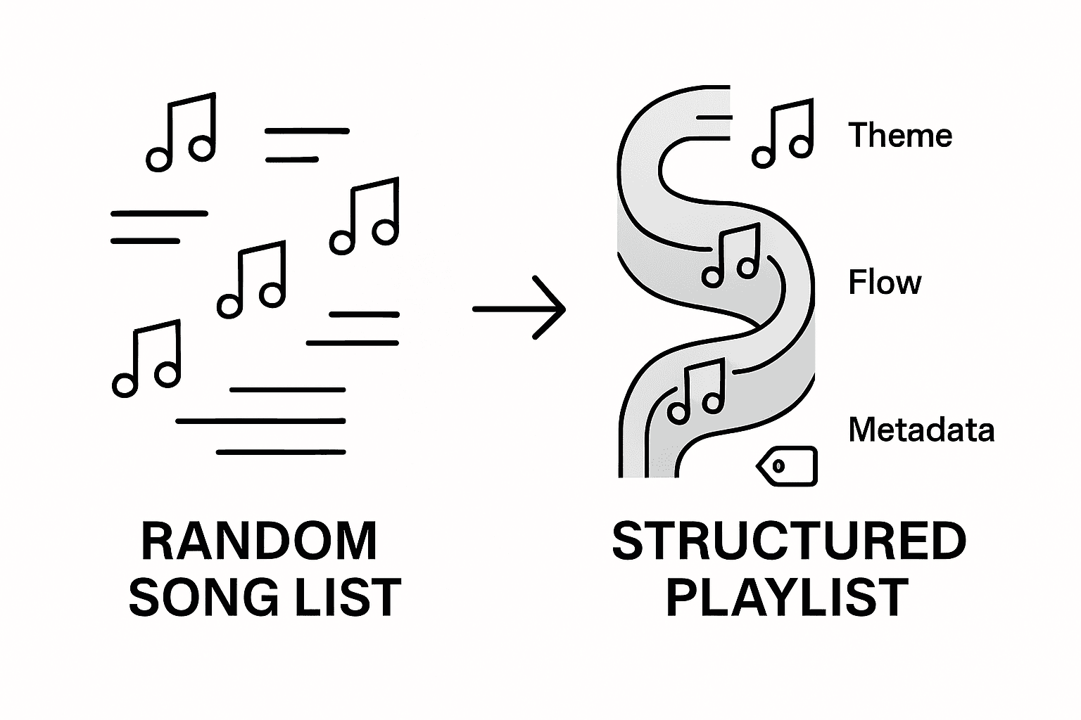 Infographic comparing random song list to structured playlist