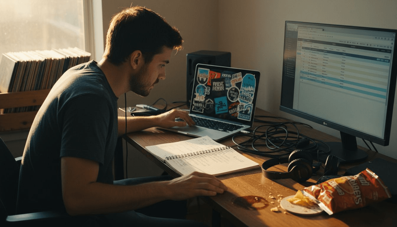 DJ preparing playlists in home workspace