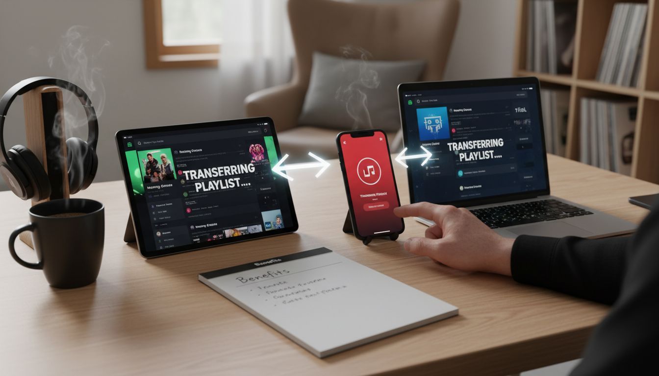 Devices showing active music playlist transfer