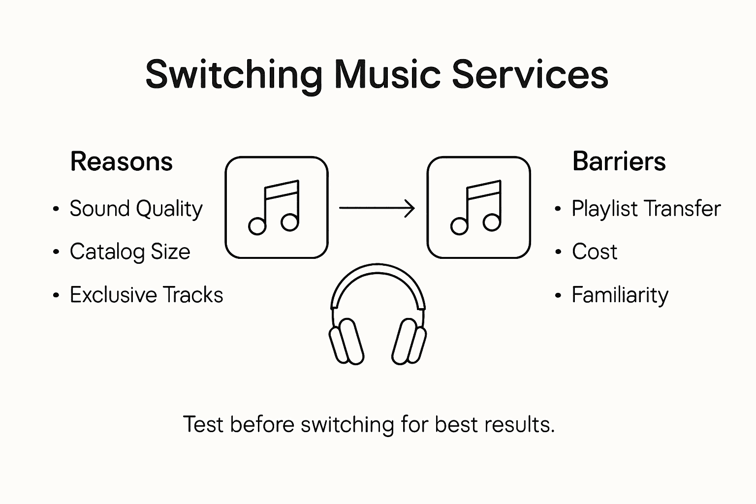 Infographic overview of music streaming switch reasons and barriers
