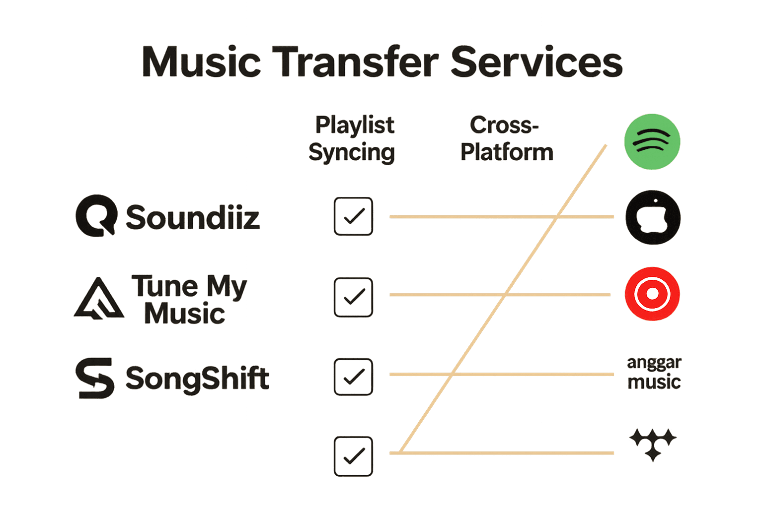 Infographic comparing features and platforms of top music transfer services