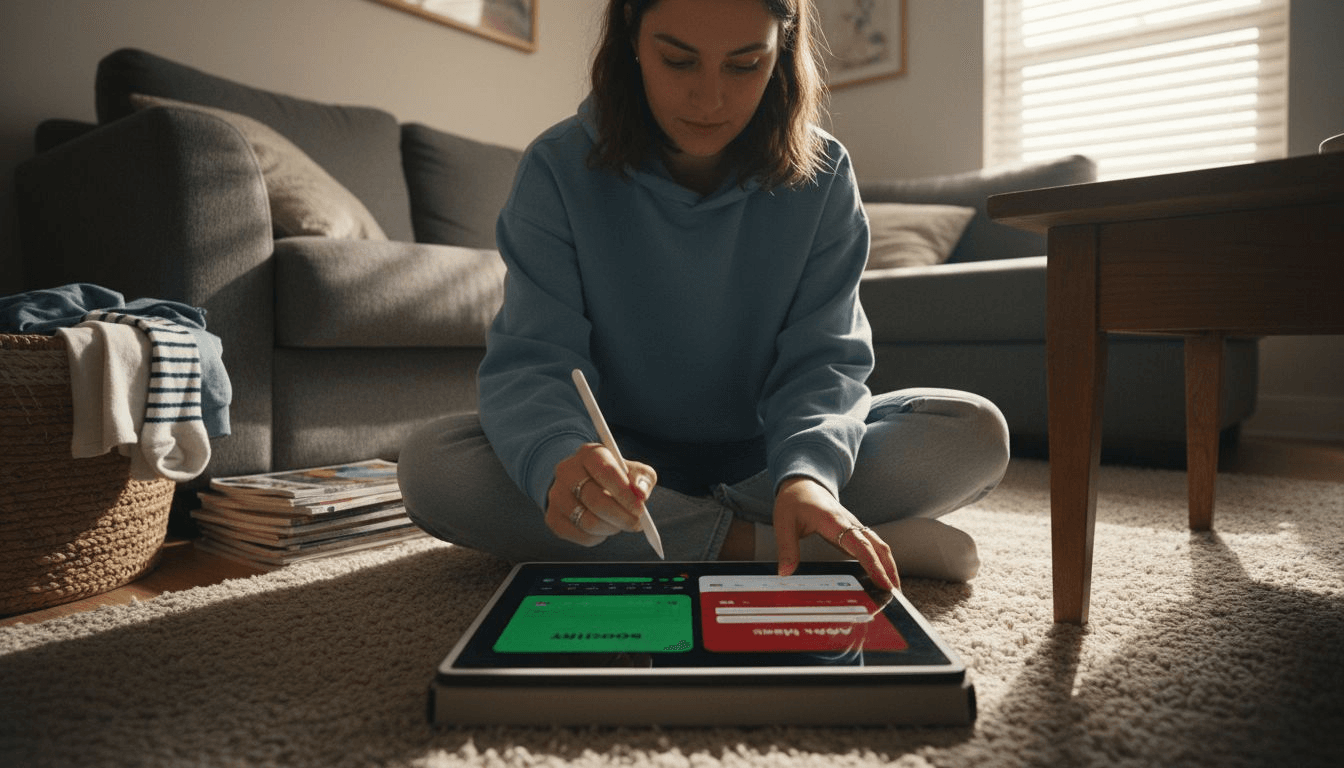 Woman connecting music streaming accounts on tablet